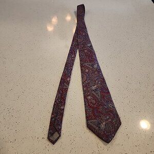 Vintage CHRISTIAN DIOR Silk USA  Paisley Floral Tie Red Blue